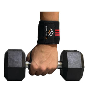 رباط معصم قابل للتمدد فائق القوة من سبورت كيو®️مع حلقة إبهام معززة وشريط فيلكرو - أربطة رفع لدعم المعصم أثناء رفع الاثقال ورياضات كمال الأجسام وتدريب القوة