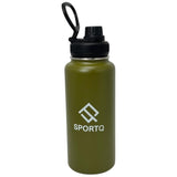 SportQThermal Water Bottle 1000ml SUS304 Stainless Steel – 6 Hours Hot & 12 Hours Cold Insulated – Leak Proof with Strong Handle – Suitable for Gym, Trips, School (Army Green, X-Hydrate) ‎SportQ