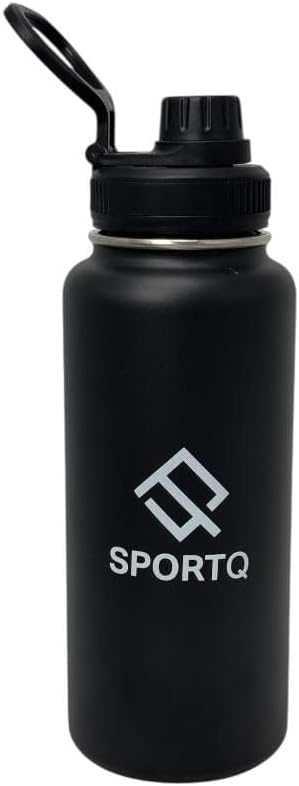 SportQThermal Water Bottle 1000ml SUS304 Stainless Steel – 6 Hours Hot & 12 Hours Cold Insulated – Leak Proof with Strong Handle – Suitable for Gym, Trips, School (Army Green, X-Hydrate) ‎SportQ