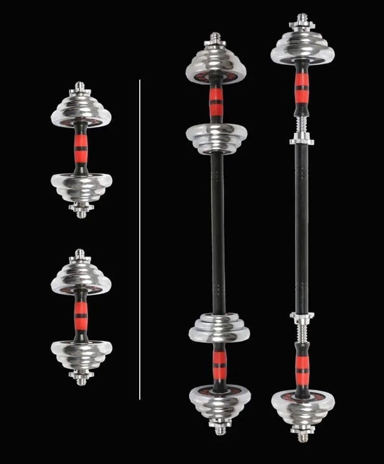 SportQ® 2-in-1 Chrome Steel Adjustable Dumbbell Set with Premium Chrome Carrying Case with Connector Bar - Converts in Seconds from Pair Dumbbell to Bar for Strength Training ‎SportQ