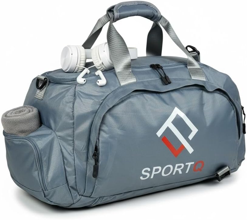 SportQ Multifunctional Sports Bag – Gym & Travel Bag, Lightweight and Practical Large Size for Carrying Clothes, Shoes & Accessories – Your Perfect Friend for Workouts and Trips (Grey) SportQ