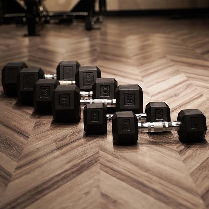 زوج من دمبل سداسي مطاط احترافي – Hex Dumbbell للجيم والتمارين المنزلية – يد ستيل مانعة للانزلاق – أوزان متعددة لبناء العضلات وتمارين القوة والكارديو