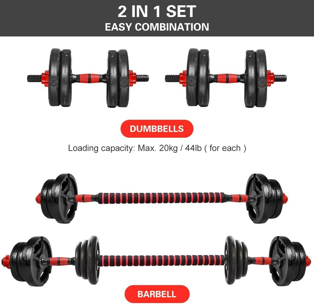 Dumbbell Bar Pair 50cm with Dumbbell Conversion Connector for Training Bar Mountable with Safety Nuts, Non-Slip Handle Strong Iron Barbell Suitable for Barbell and Rubber (Without Weights Frames) SportQ