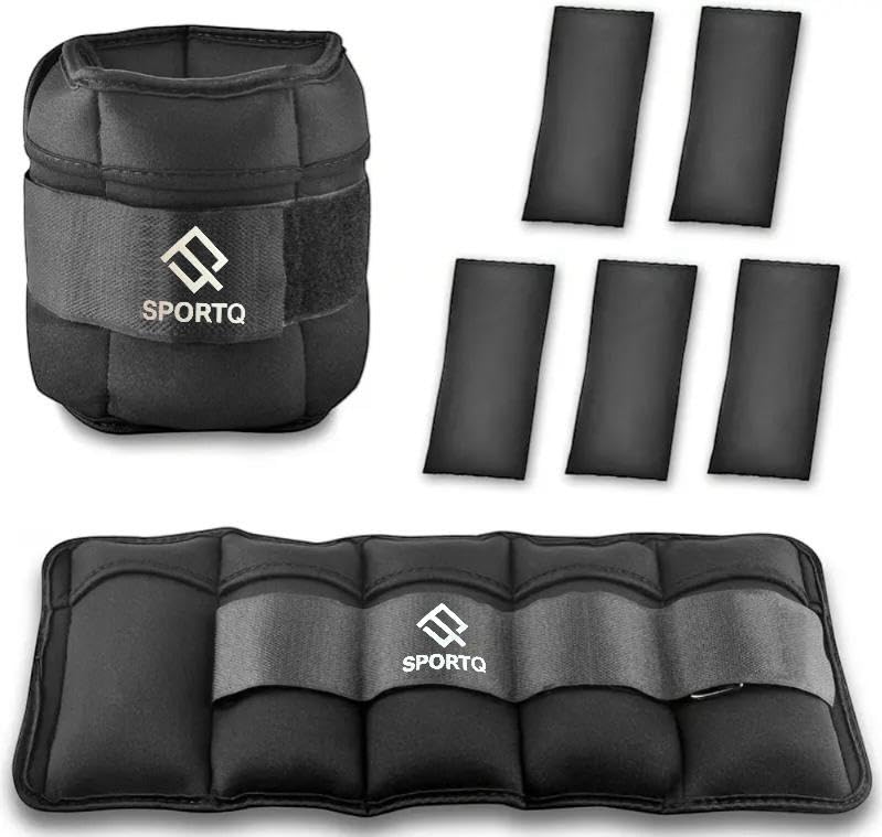 SportQ 2 Pack Wrist and Ankle Weights Adjustable Weight with Bags – Soft & Comfortable Material, Strong, Suitable for Running, Yoga, Physical Therapy, Strength Training for Men & Women ‎SportQ