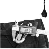 Close-up of sports gym strap with metal carabiner, measured by digital caliper, SportQ Egypt equipment