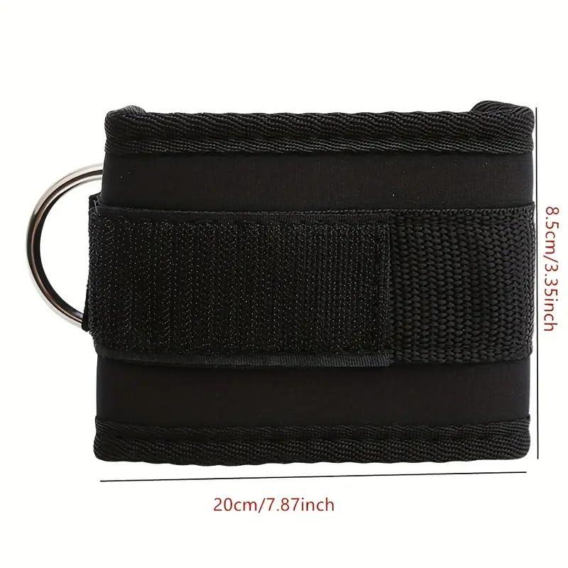 Black adjustable ankle strap for gym cable machines, 20cm by 8.5cm, SportQ fitness accessory
