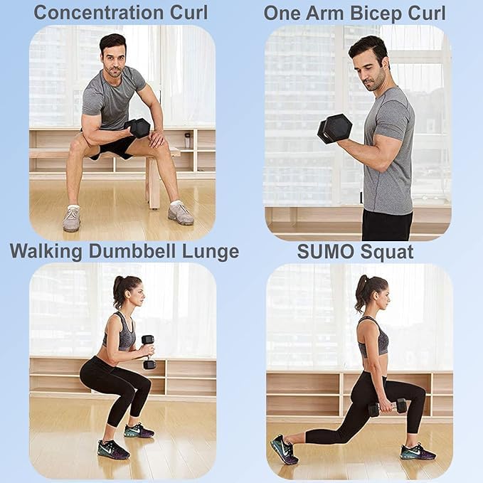 زوج من دمبل سداسي مطاط احترافي – Hex Dumbbell للجيم والتمارين المنزلية – يد ستيل مانعة للانزلاق – أوزان متعددة لبناء العضلات وتمارين القوة والكارديو