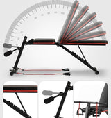 SportQ Adjustable Weight Bench Foldable Exercise Bench 250kg Large Capacity Elastic Ropes for Home Gym Strength Training Full Body Fitness Sit Up Flat Incline ‎SportQ