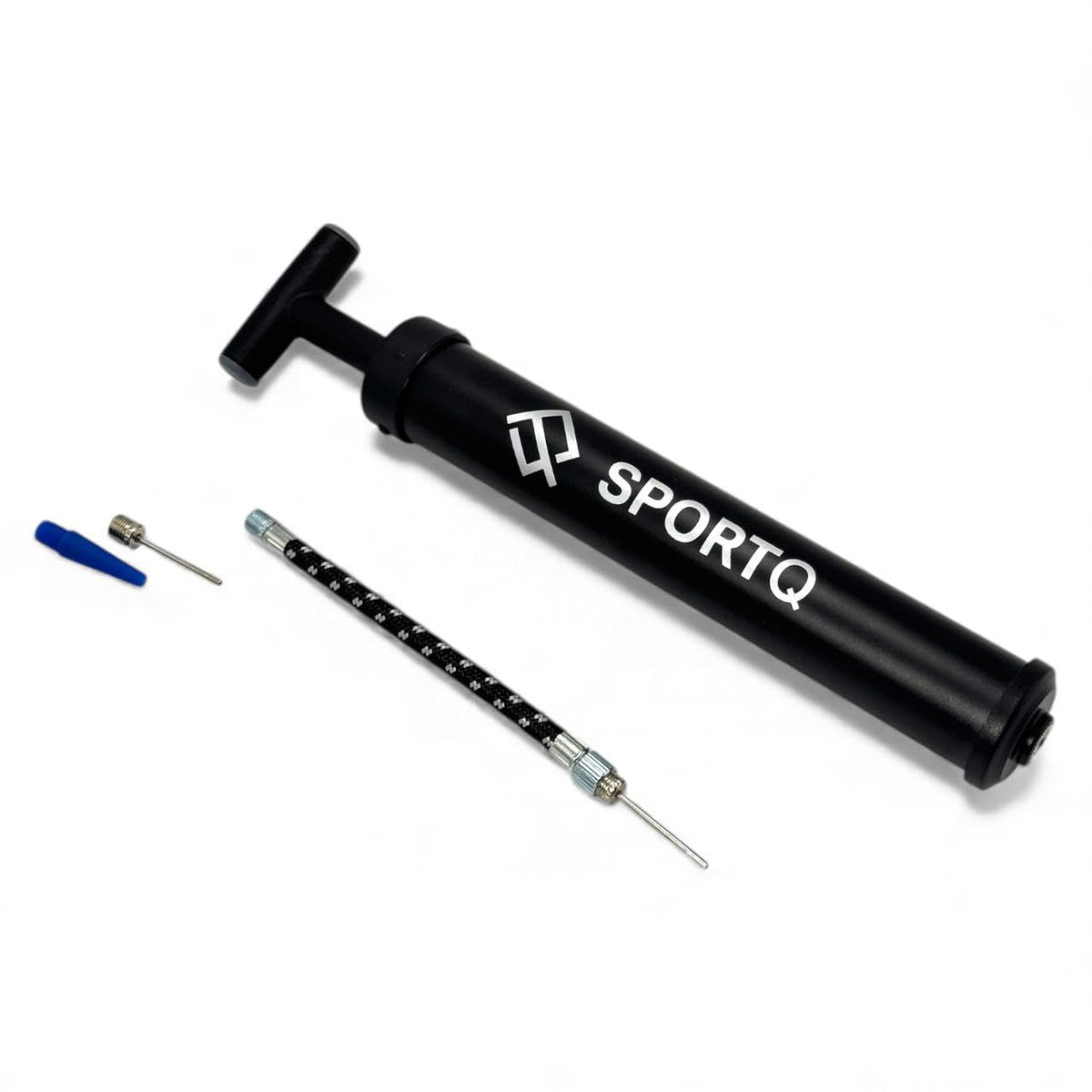 SportQ Premium Portable Ball Pump – High Pressure Hand Air Pump with Flexible Hose & Multiple Nozzles for Inflating Football, Basketball, Volleyball, Balloons, Floats – Compact Portable Size SportQ