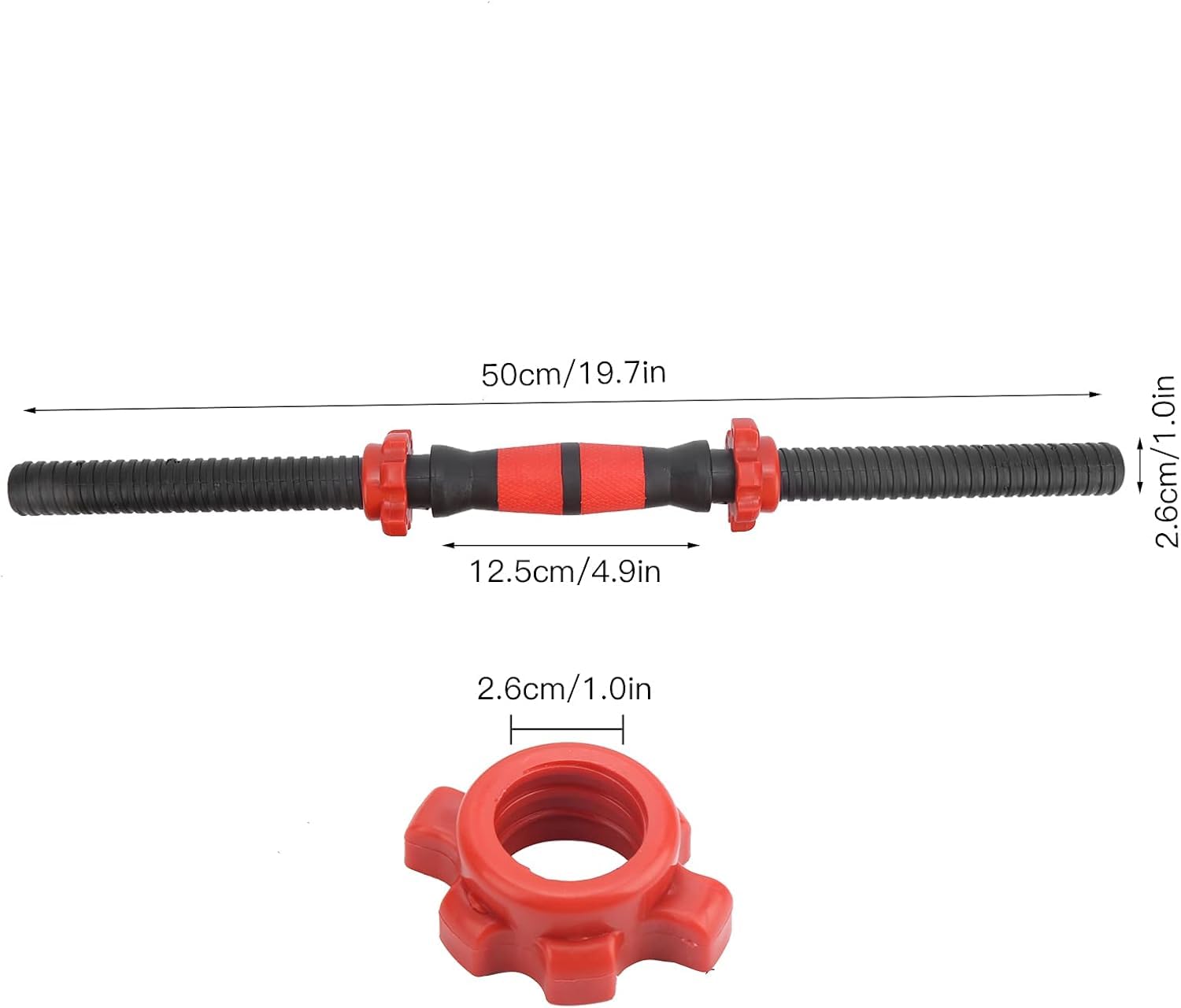 Dumbbell Bar Pair 50cm with Dumbbell Conversion Connector for Training Bar Mountable with Safety Nuts, Non-Slip Handle Strong Iron Barbell Suitable for Barbell and Rubber (Without Weights Frames) SportQ