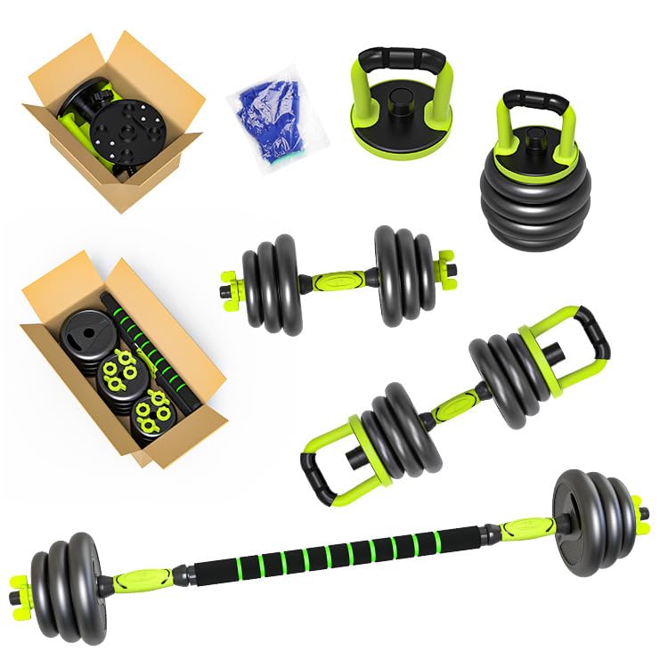 SportQ 7 in 1 Multi Use Dumbbells Set - Pair Dumbbell, Kettlebell, Abdominal Wheel, Push Handle, Straight Bar Extension and Zigzag – Adjustable Weights Home Gym in Your Home ‎SportQ