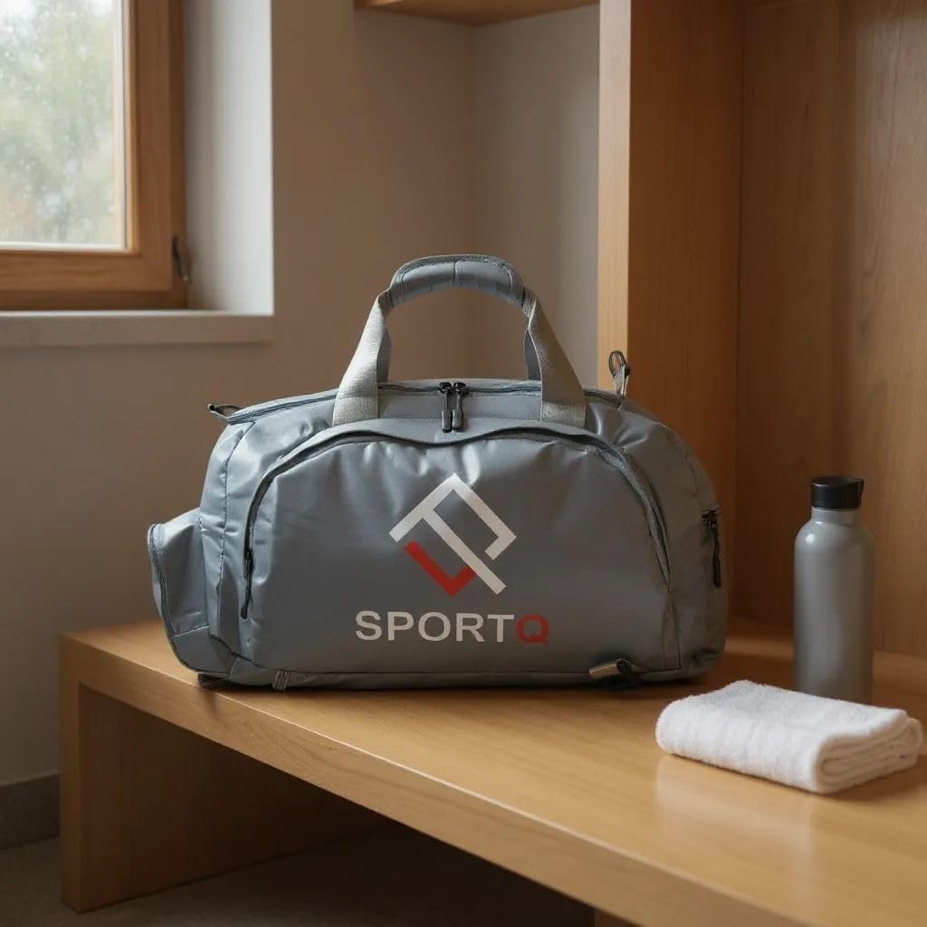 SportQ Multifunctional Sports Bag – Gym & Travel Bag, Lightweight and Practical Large Size for Carrying Clothes, Shoes & Accessories – Your Perfect Friend for Workouts and Trips (Grey) SportQ