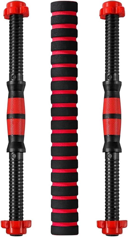 Dumbbell Bar Pair 50cm with Dumbbell Conversion Connector for Training Bar Mountable with Safety Nuts, Non-Slip Handle Strong Iron Barbell Suitable for Barbell and Rubber (Without Weights Frames) SportQ