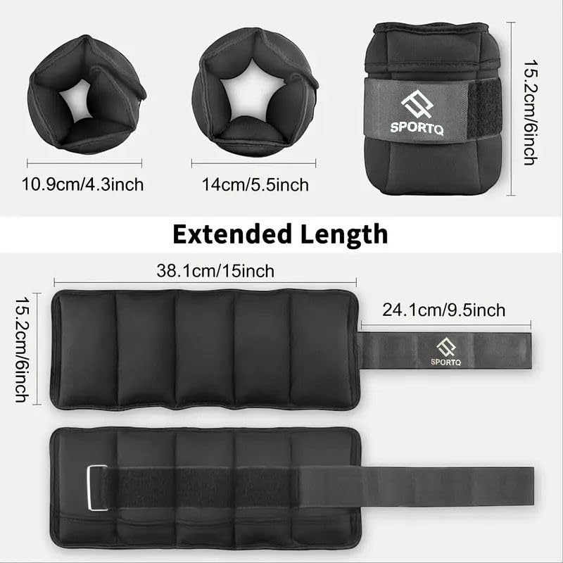 SportQ 2 Pack Wrist and Ankle Weights Adjustable Weight with Bags – Soft & Comfortable Material, Strong, Suitable for Running, Yoga, Physical Therapy, Strength Training for Men & Women ‎SportQ
