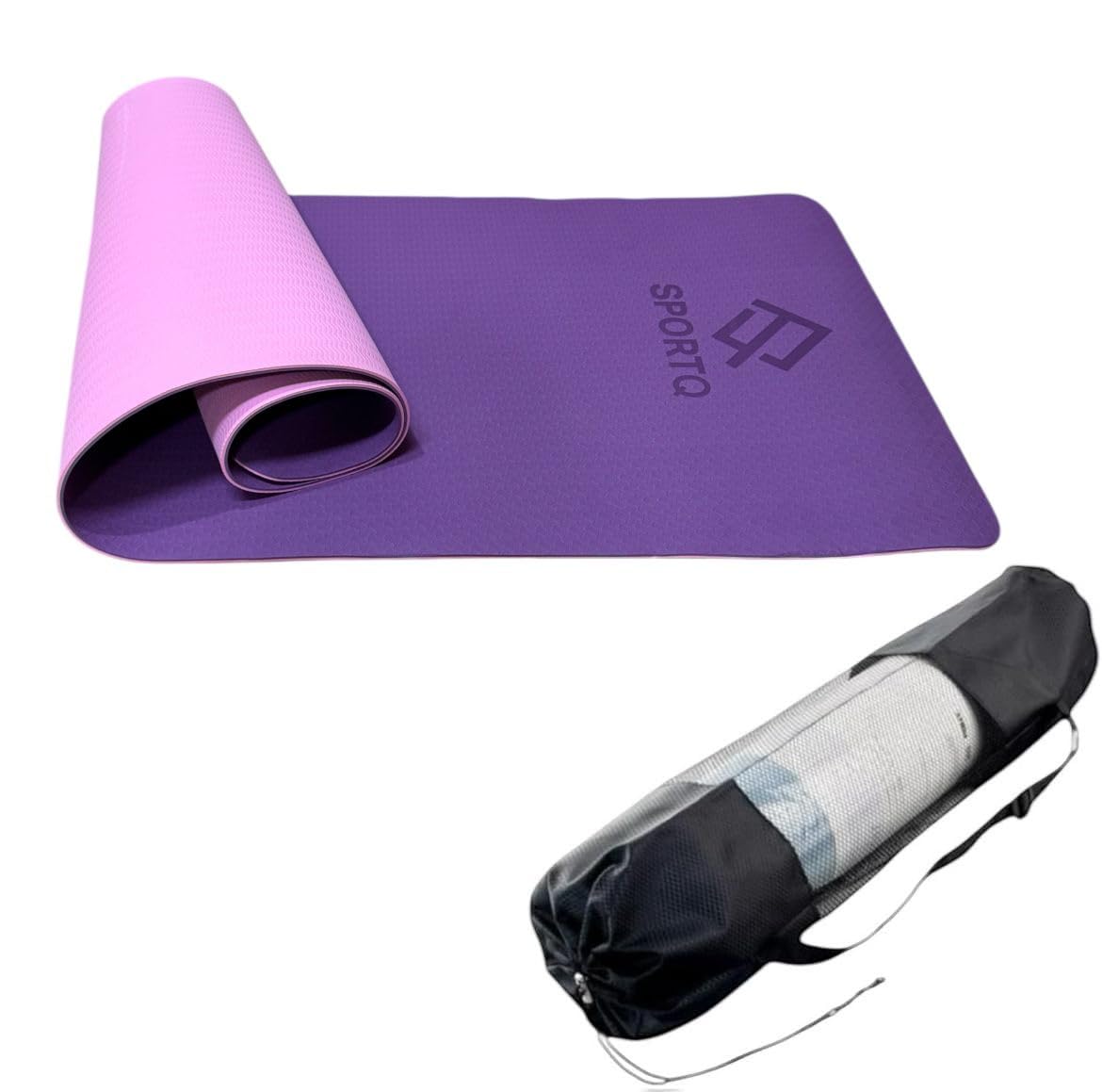 TPE Premium SportQ Non Slip Yoga Mat 6mm Thick – Light & Eco-Friendly Yoga Mat with Carrying Bag, Sweat & Water Resistant for Home Workout, Gym, Pilates, Yoga, Abdominal Workouts 183x61cm SportQ