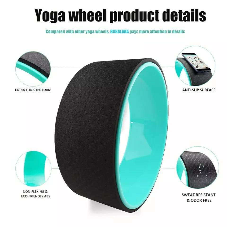 SportQ yoga wheel with thick TPE foam, anti-slip surface, and sweat-resistant, eco-friendly ABS