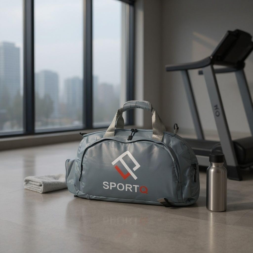 SportQ Multifunctional Sports Bag – Gym & Travel Bag, Lightweight and Practical Large Size for Carrying Clothes, Shoes & Accessories – Your Perfect Friend for Workouts and Trips (Grey) SportQ