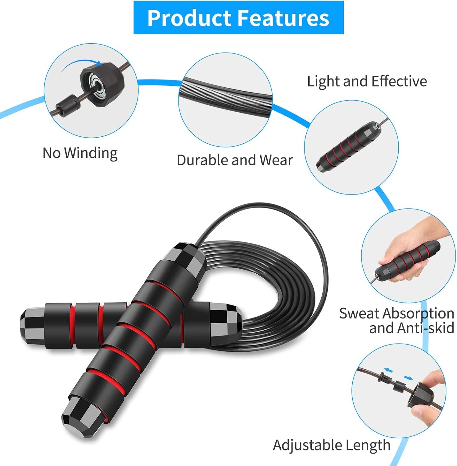 SportQ Master Your Cardio Premium Quality Tangle-Free Skipping Rope for Men, Women and Kids Adjustable Fitness Exercise with Anti-Slip Foam Handles ‎SportQ