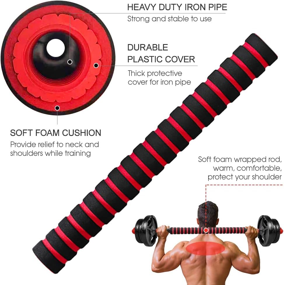 Dumbbell Bar Pair 50cm with Dumbbell Conversion Connector for Training Bar Mountable with Safety Nuts, Non-Slip Handle Strong Iron Barbell Suitable for Barbell and Rubber (Without Weights Frames) SportQ