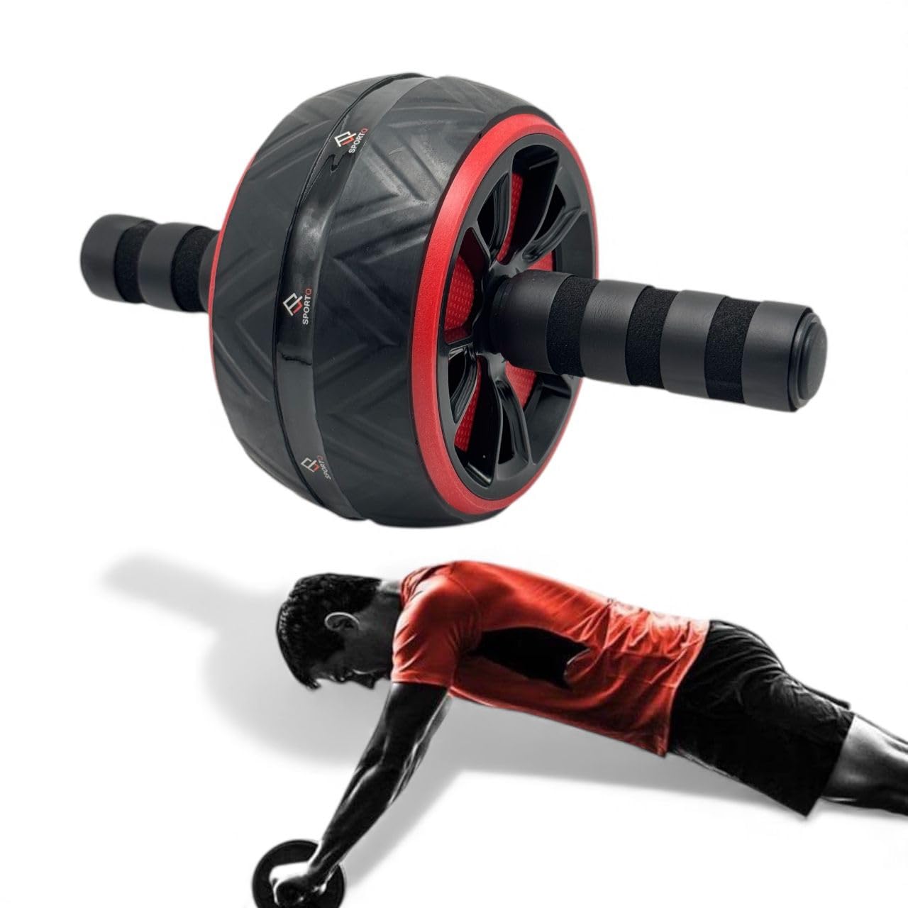 SportQ Abdominal Roller Wheel for Abdominal Muscle Exercise, Core Strength Training, Home Gym Fitness Workout with Knee Pad Accessories ‎SportQ