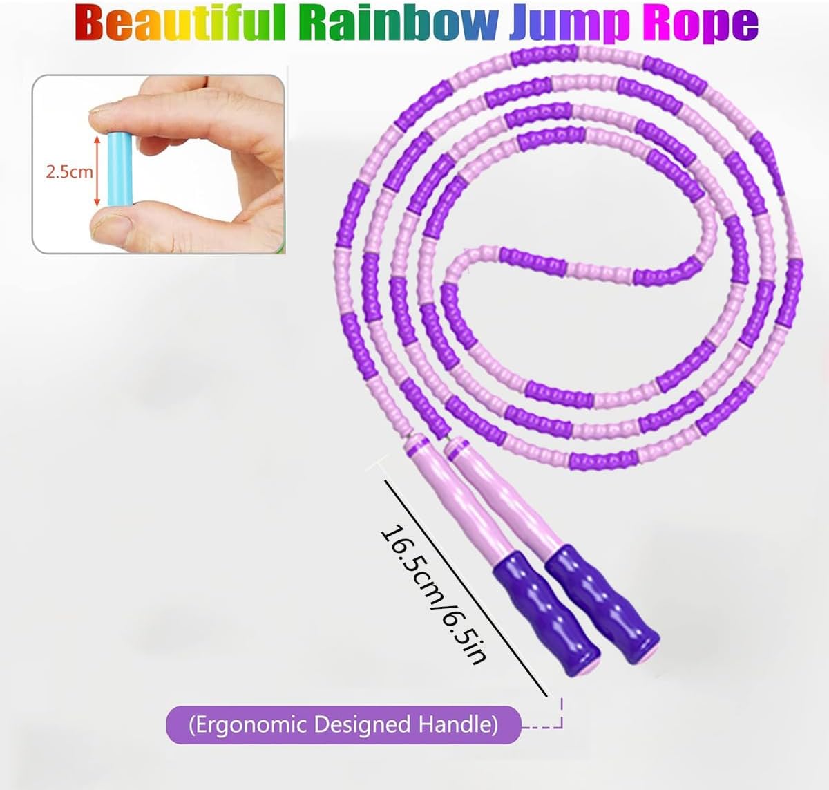 SportQ 230cm Colorful Beads Skipping Rope – Comfortable Non-Slip Handles, Durable Nylon Rope for Training and Fitness for Kids and Adults ‎SportQ