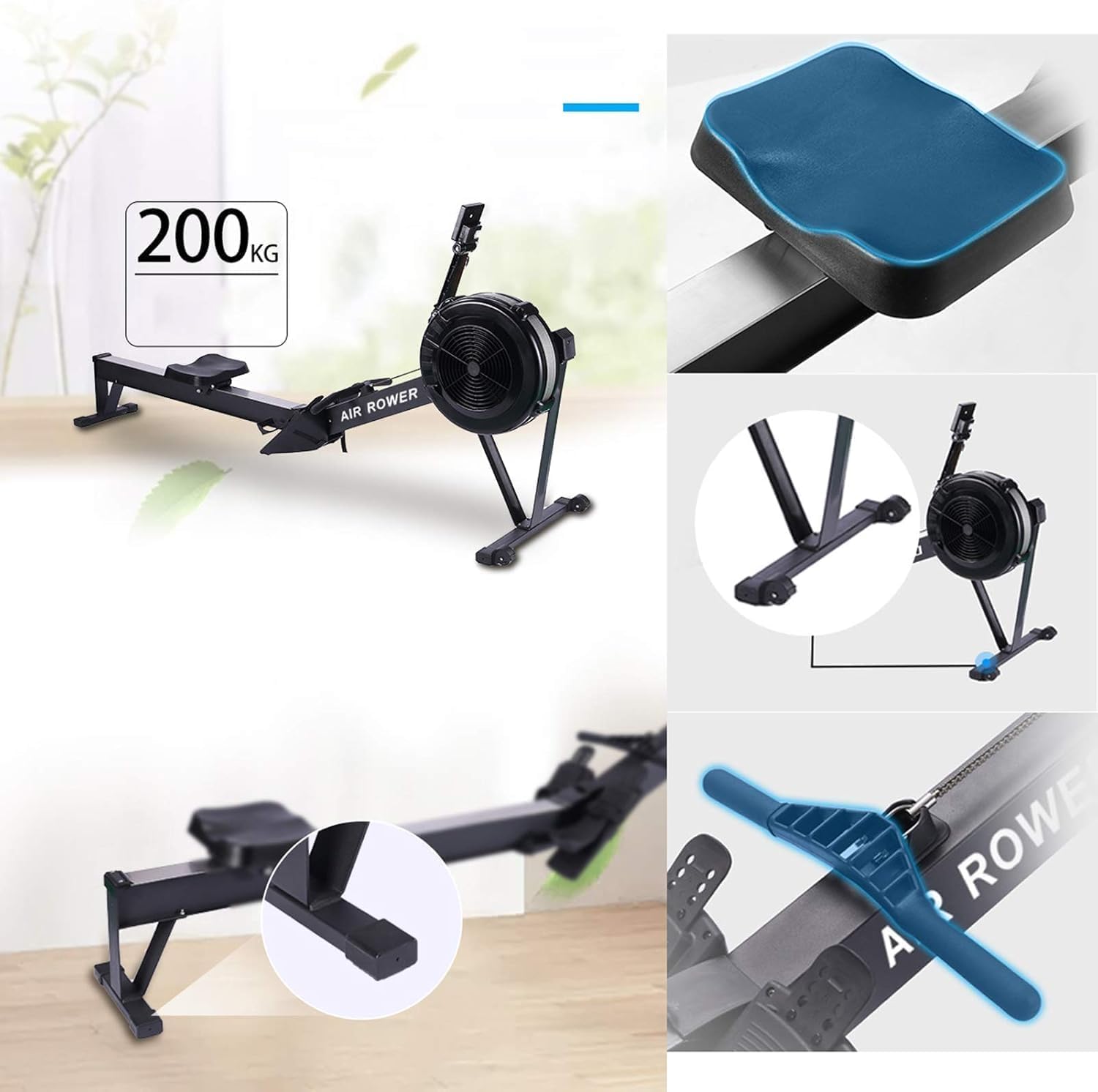 جهاز روينج ماشين Air Rower احترافي بمقاومة هوائية، شاشة رقمية LCD، قابل للطي والتخزين، يتحمل 200 كجم، لياقة وكارديو وتمرين كامل للجسم