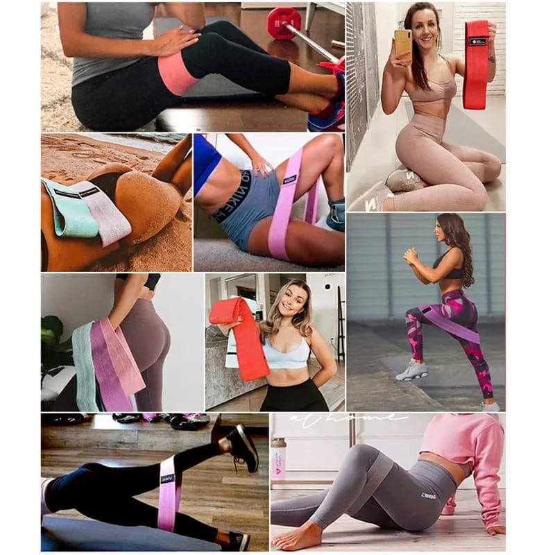 Women using fabric resistance bands for home and gym workouts, fitness equipment by SportQ Egypt