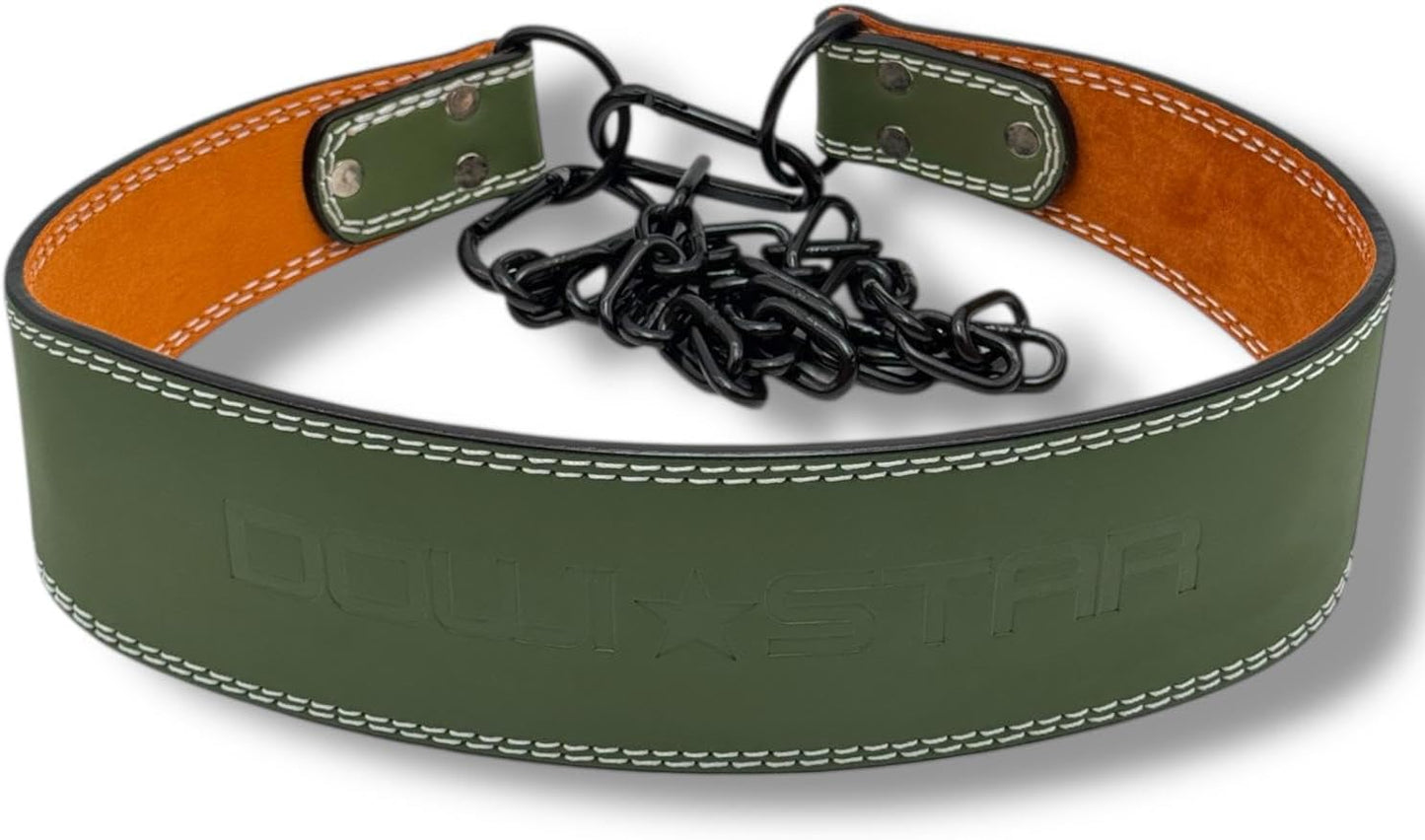 Premium Quality Leather Parallel Belt Designed for Maximum Weight Bearing – Heavy Weight Support for Chin-Ups, Dips, Calistinex – Adjustable Chain for Weights up to 100kg / 220lbs