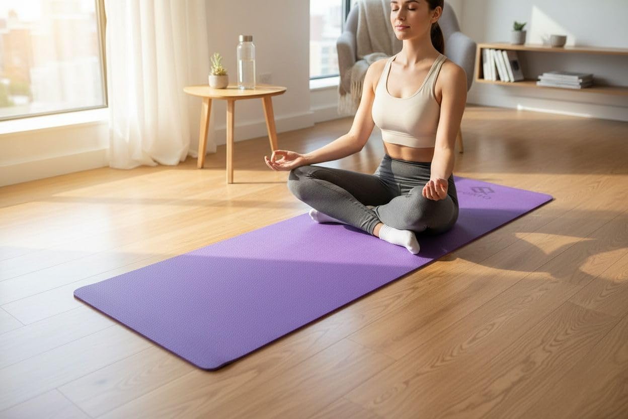 TPE Premium SportQ Non Slip Yoga Mat 6mm Thick – Light & Eco-Friendly Yoga Mat with Carrying Bag, Sweat & Water Resistant for Home Workout, Gym, Pilates, Yoga, Abdominal Workouts 183x61cm SportQ