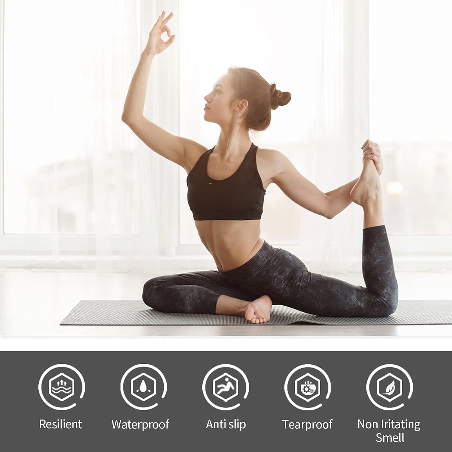 TPE Premium SportQ Non Slip Yoga Mat 6mm Thick – Light & Eco-Friendly Yoga Mat with Carrying Bag, Sweat & Water Resistant for Home Workout, Gym, Pilates, Yoga, Abdominal Workouts 183x61cm SportQ