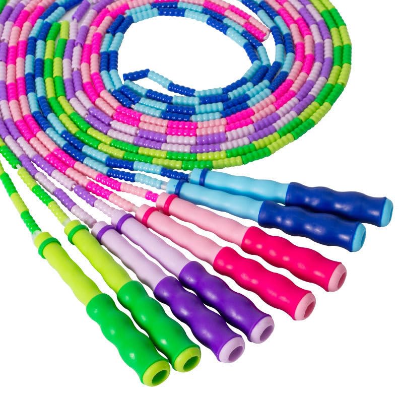 SportQ 230cm Colorful Beads Skipping Rope – Comfortable Non-Slip Handles, Durable Nylon Rope for Training and Fitness for Kids and Adults ‎SportQ