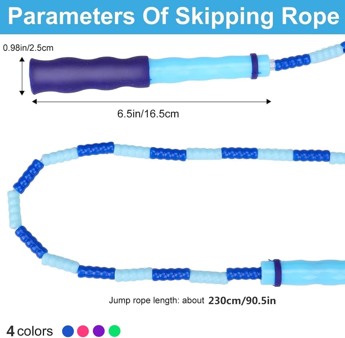 SportQ 230cm Colorful Beads Skipping Rope – Comfortable Non-Slip Handles, Durable Nylon Rope for Training and Fitness for Kids and Adults ‎SportQ