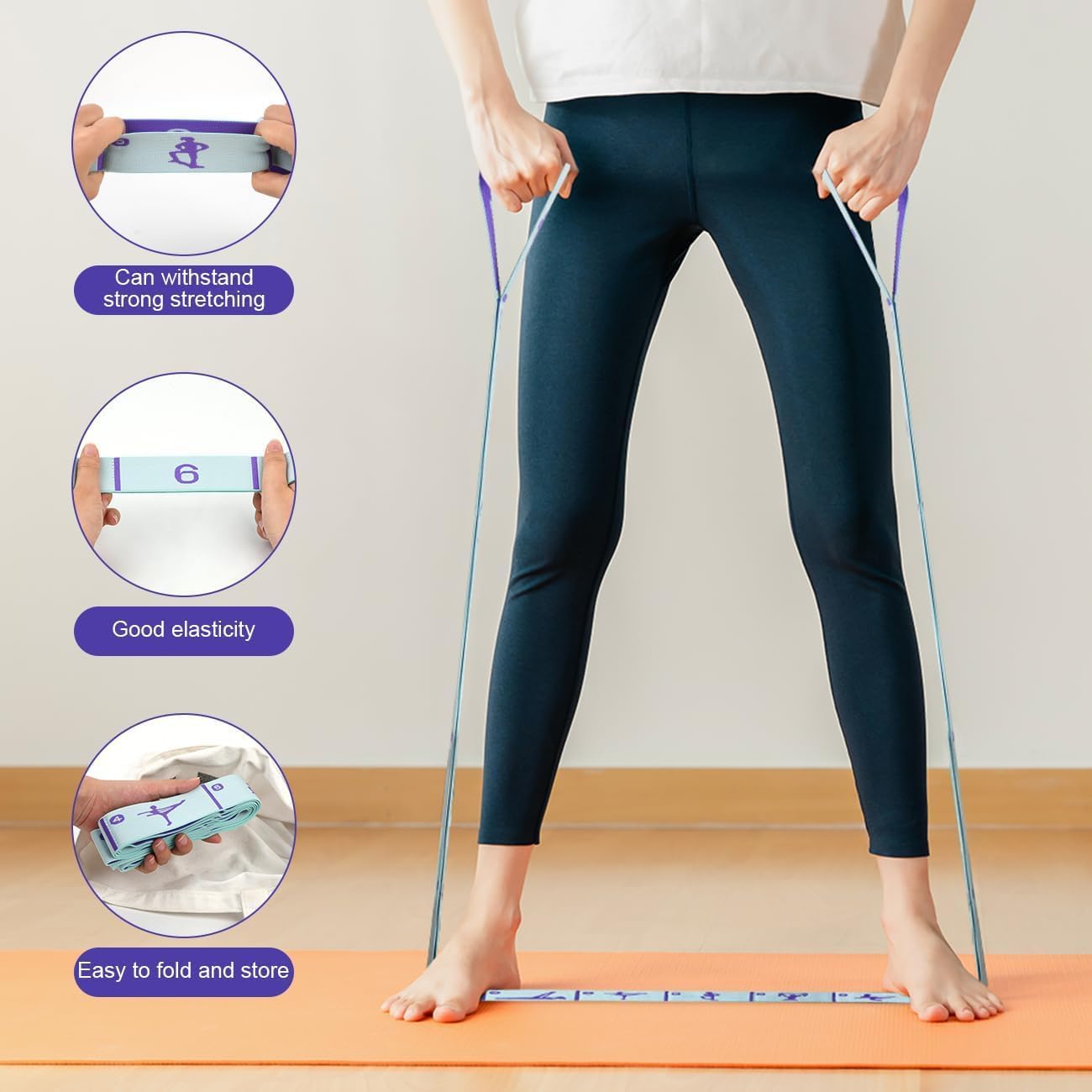 استيك يوجا للتمدد متعدد الحلقات – Yoga Stretch Strap بثماني حلقات لتمارين الإطالة والبيلاتس – حزام تمارين مرونة الجسم واللياقة