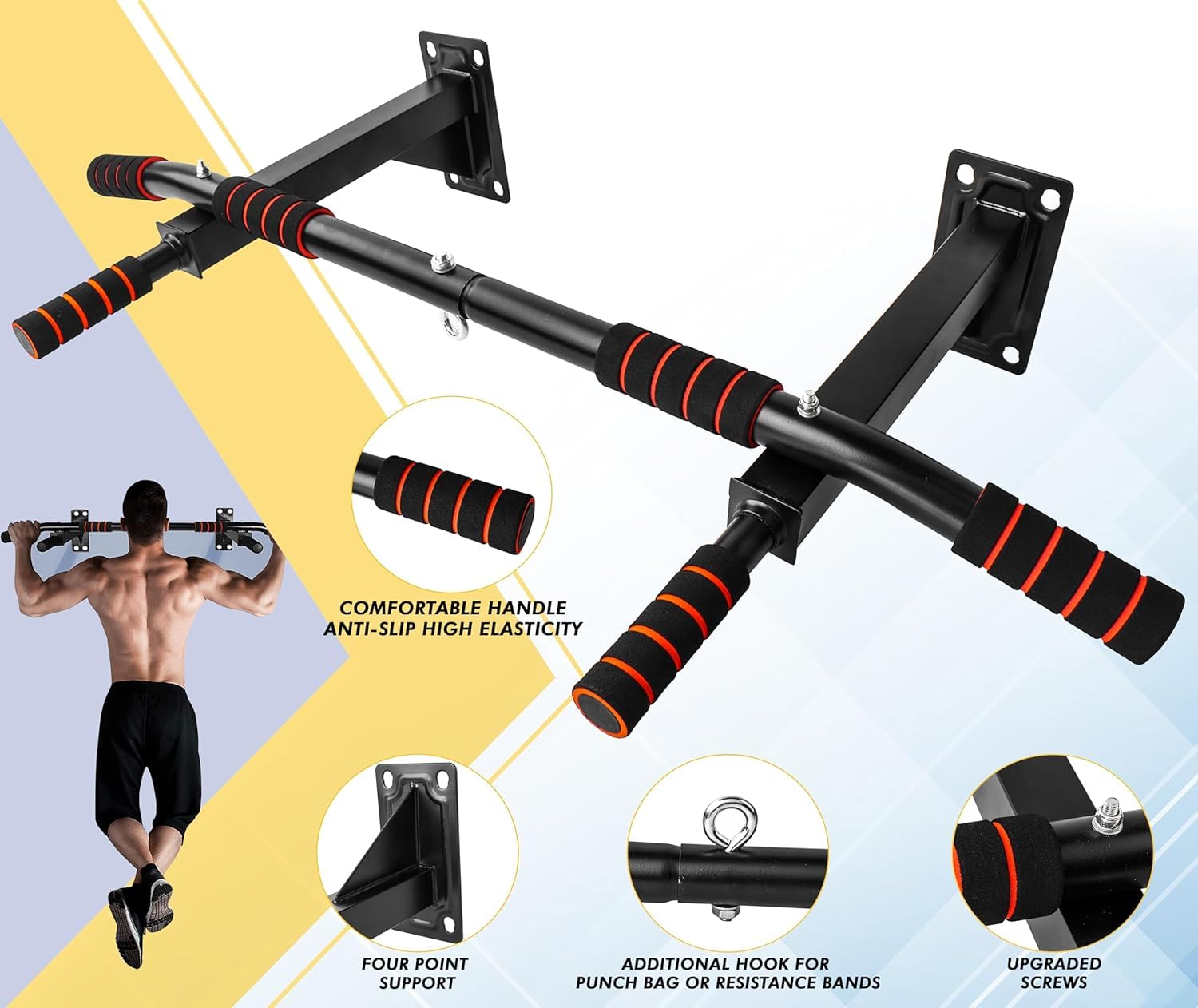 SportQ® Wall Pull Up Bar Wall Mounted Pull Up Bar Fitness Trainer Pull Up Portable Wall Mounted Exercise Equipment for Home Fitness ‎SportQ