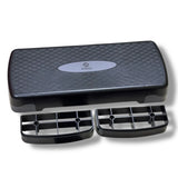 SportQ black aerobic stepper platform with risers, home gym workout equipment.