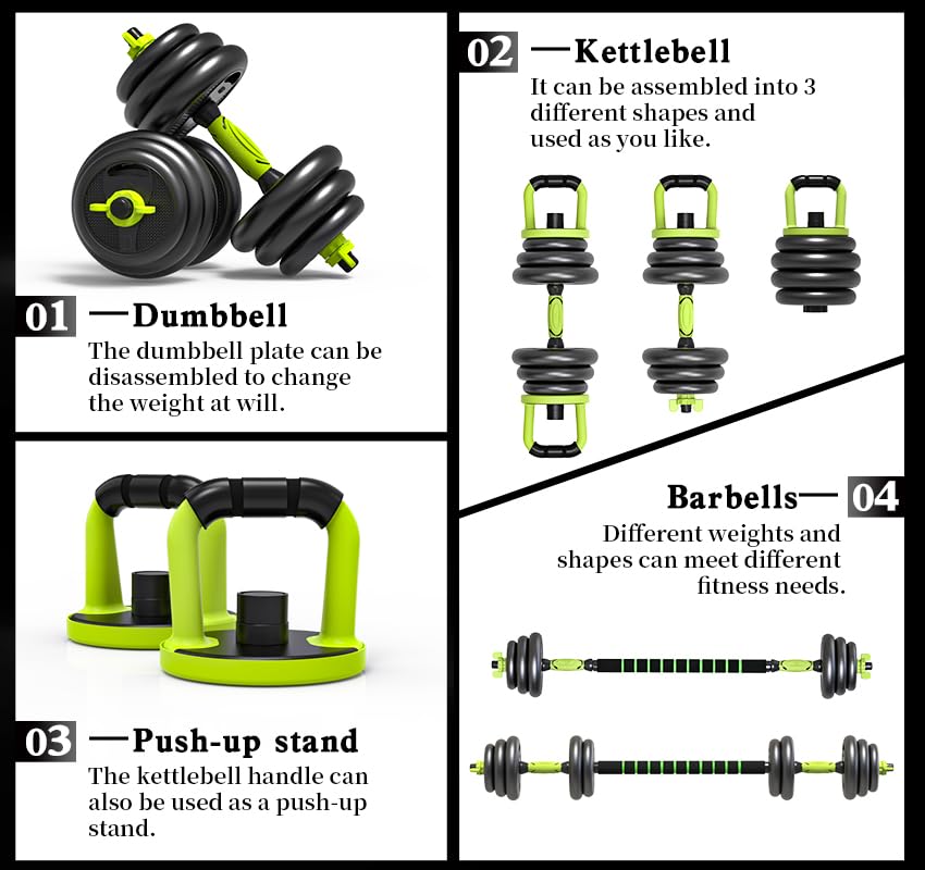 SportQ 7 in 1 Multi Use Dumbbells Set - Pair Dumbbell, Kettlebell, Abdominal Wheel, Push Handle, Straight Bar Extension and Zigzag – Adjustable Weights Home Gym in Your Home ‎SportQ
