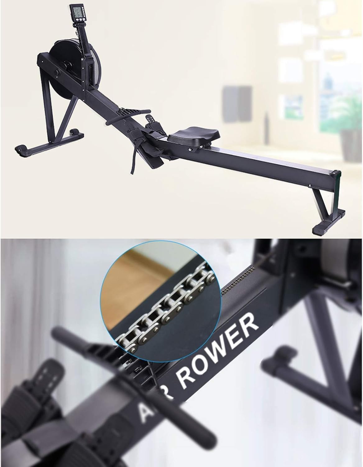 جهاز روينج ماشين Air Rower احترافي بمقاومة هوائية، شاشة رقمية LCD، قابل للطي والتخزين، يتحمل 200 كجم، لياقة وكارديو وتمرين كامل للجسم