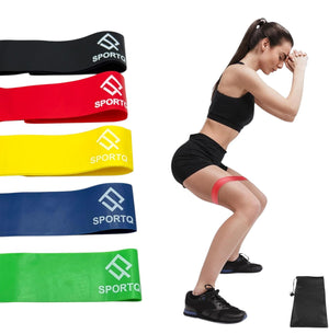 احزمة مقاومة للتمرين من سبورت كيو®️، مجموعة احزمة مع 5 مستويات مقاومة، احزمة تمارين متعددة الالوان للياقة البدنية في الاماكن المغلقة والمفتوحة وتدريب قوة الساق واعادة التاهيل واليوغا