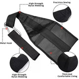 Black nylon gym ankle strap with metal hook, precision stitching, and thick comfortable padding
