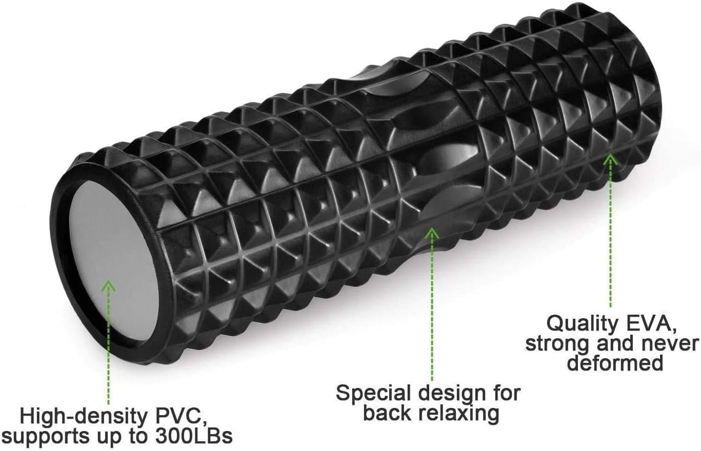 SportQ 5 in 1 Massage Roller Set for Sports & Recovery – Muscle Massage Foam Roller with Massage Stick, 2 Balls, Carry Bag, Ideal for Gym, Yoga, Physical Therapy (Black) ‎SportQ