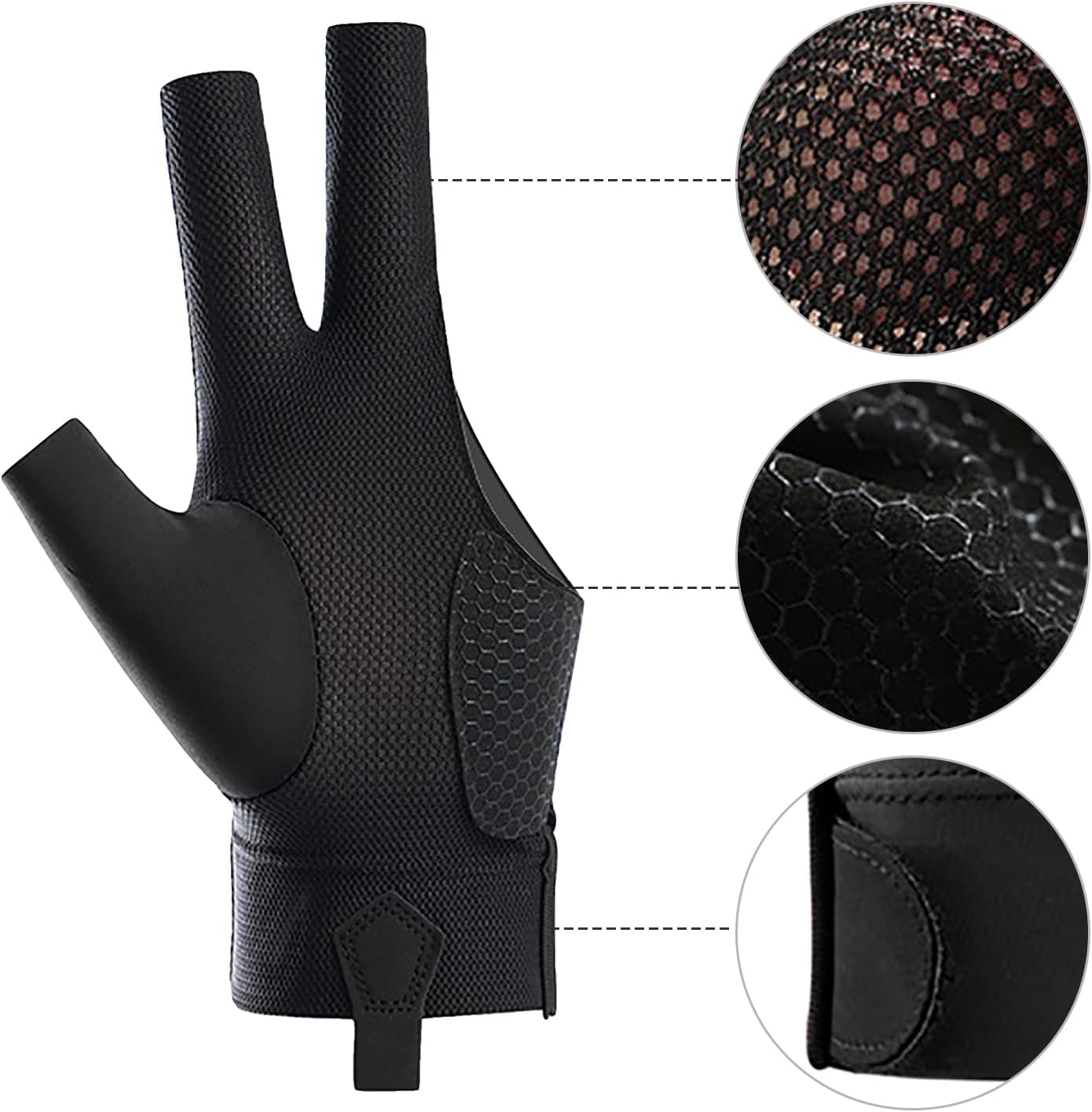 SportQ Breathable Nylon Pool Glove (Left Hand) Universal 3 Finger Gloves Sports Gloves for Women and Men, Indoor Game Set, Pool Accessories SportQ