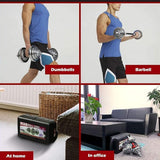 SportQ® 2-in-1 Chrome Steel Adjustable Dumbbell Set with Premium Chrome Carrying Case with Connector Bar - Converts in Seconds from Pair Dumbbell to Bar for Strength Training ‎SportQ