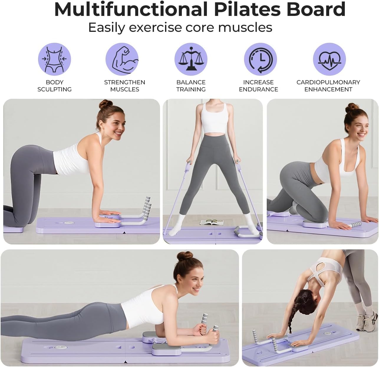 SportQ Multifunctional Pilates Board Foldable Home Gym Abdominal Waist Trainer Strengthening Arms Legs Full Resistance Plate + Handles + Tension Bands Suitable for Women Men Easy Storage ‎SportQ