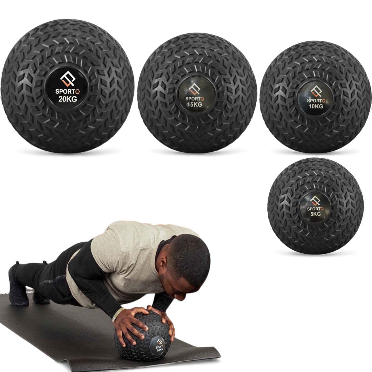 SportQ Premium Dead Bounce Slam Rubber Ball Workout for Strength and Adaptation Training, Core Training, Squats, Lunges, Plyometric Ball with Grooved Surface, Versatile ‎SportQ