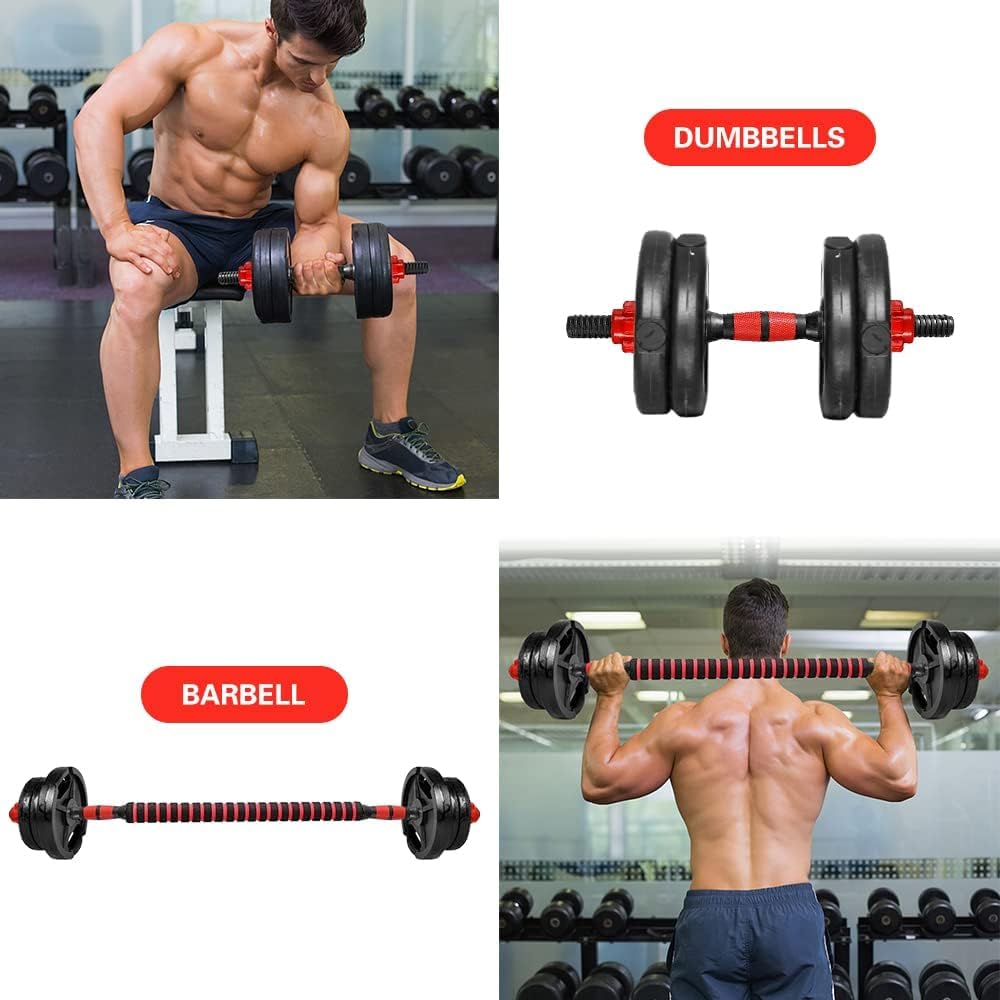Dumbbell Bar Pair 50cm with Dumbbell Conversion Connector for Training Bar Mountable with Safety Nuts, Non-Slip Handle Strong Iron Barbell Suitable for Barbell and Rubber (Without Weights Frames) SportQ