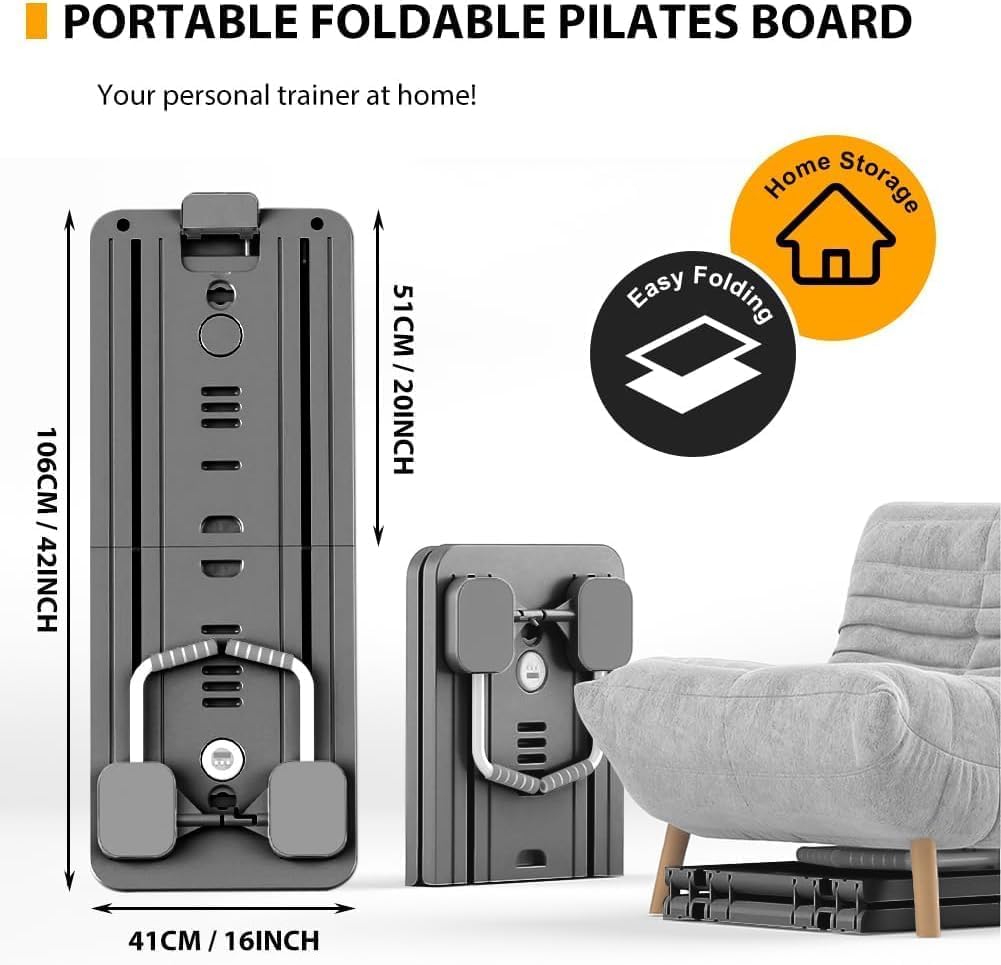 SportQ Multifunctional Pilates Board Foldable Home Gym Abdominal Waist Trainer Strengthening Arms Legs Full Resistance Plate + Handles + Tension Bands Suitable for Women Men Easy Storage ‎SportQ