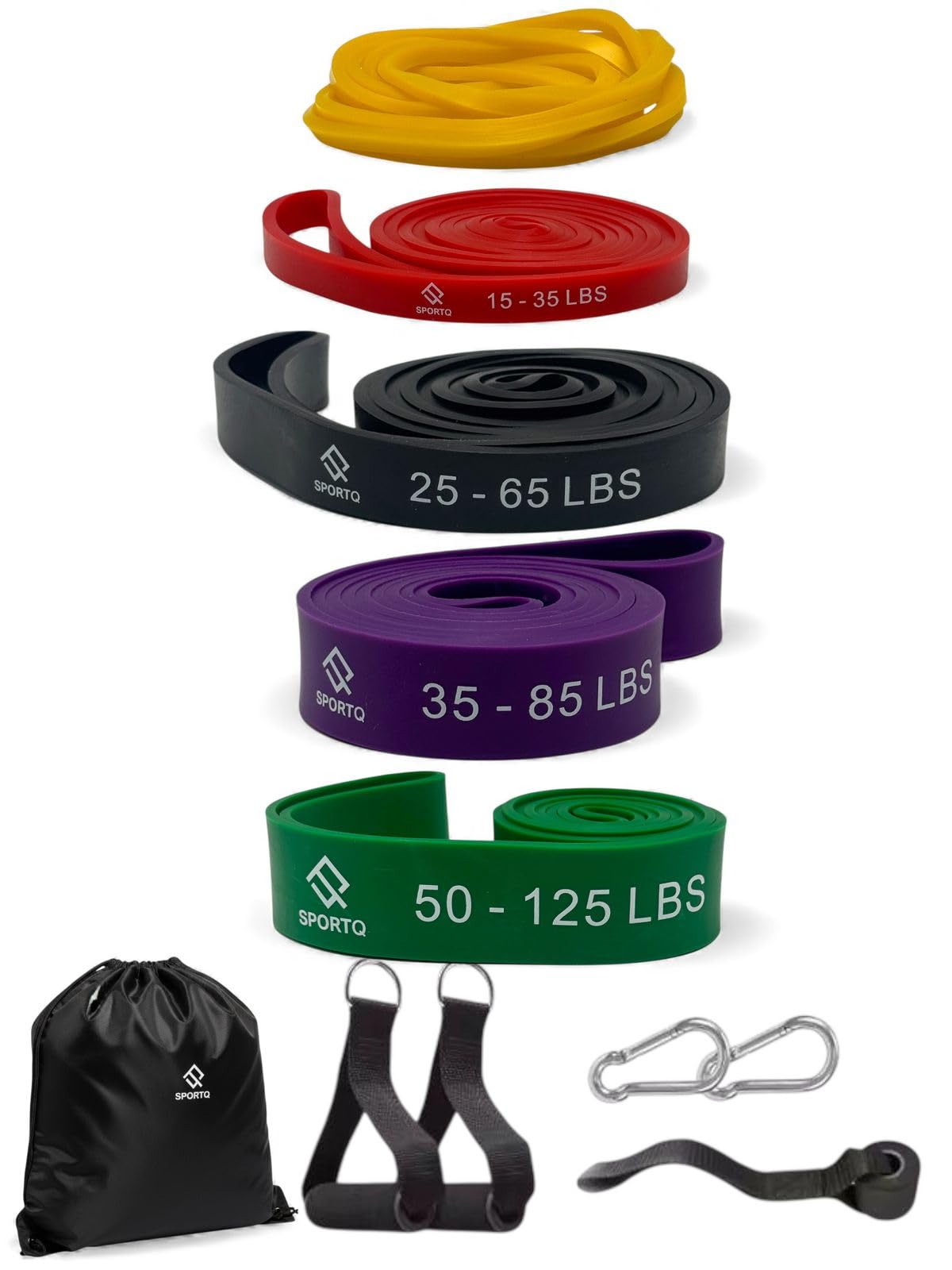 SportQ Resistance Bands Set Premium Fitness Rubber Bands, 5 Different Sizes with Handles, Door Anchors, Leg Bands with Tool Carry Bag ‎SportQ