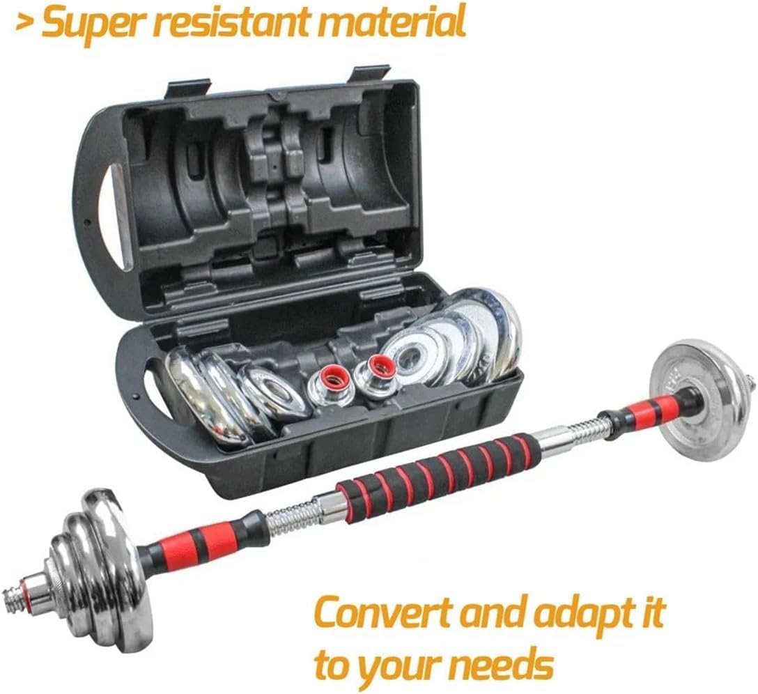 SportQ® 2-in-1 Chrome Steel Adjustable Dumbbell Set with Premium Chrome Carrying Case with Connector Bar - Converts in Seconds from Pair Dumbbell to Bar for Strength Training ‎SportQ