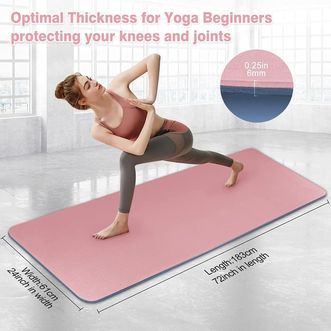 TPE Premium SportQ Non Slip Yoga Mat 6mm Thick – Light & Eco-Friendly Yoga Mat with Carrying Bag, Sweat & Water Resistant for Home Workout, Gym, Pilates, Yoga, Abdominal Workouts 183x61cm SportQ