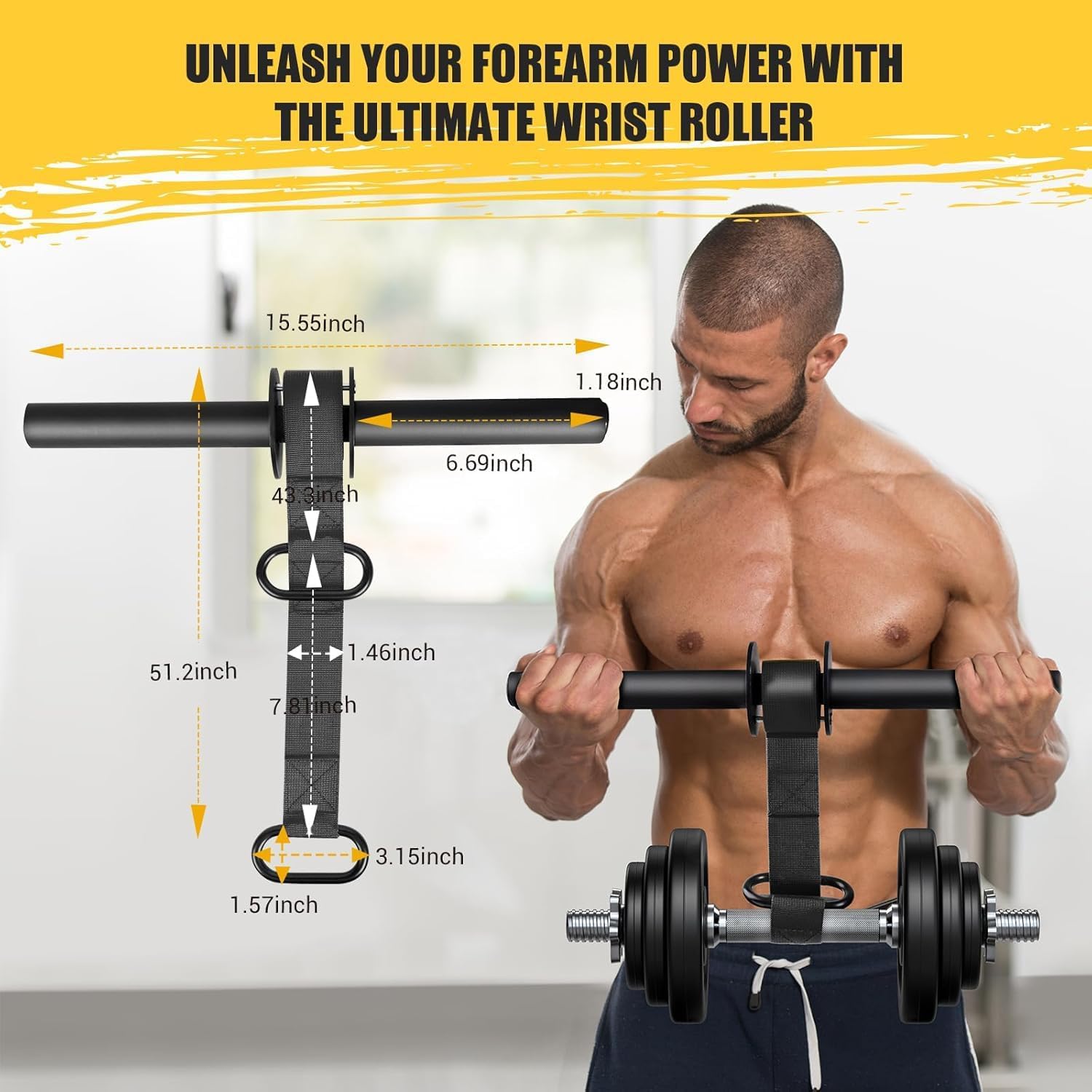 SportQ Forearm & Wrist Strengthener - Metal Roller with Adjustable Nylon Strap to Improve Arm Strength, Wrist & Forearm Exercise, Grip & Flexibility – Suitable for Dumbbells & Weights ‎SportQ